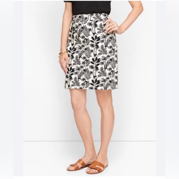 Talbots A Line Tropical Monkeys Ivory Black Canvas Side Zip Lined Skirt - Picture 1 of 9